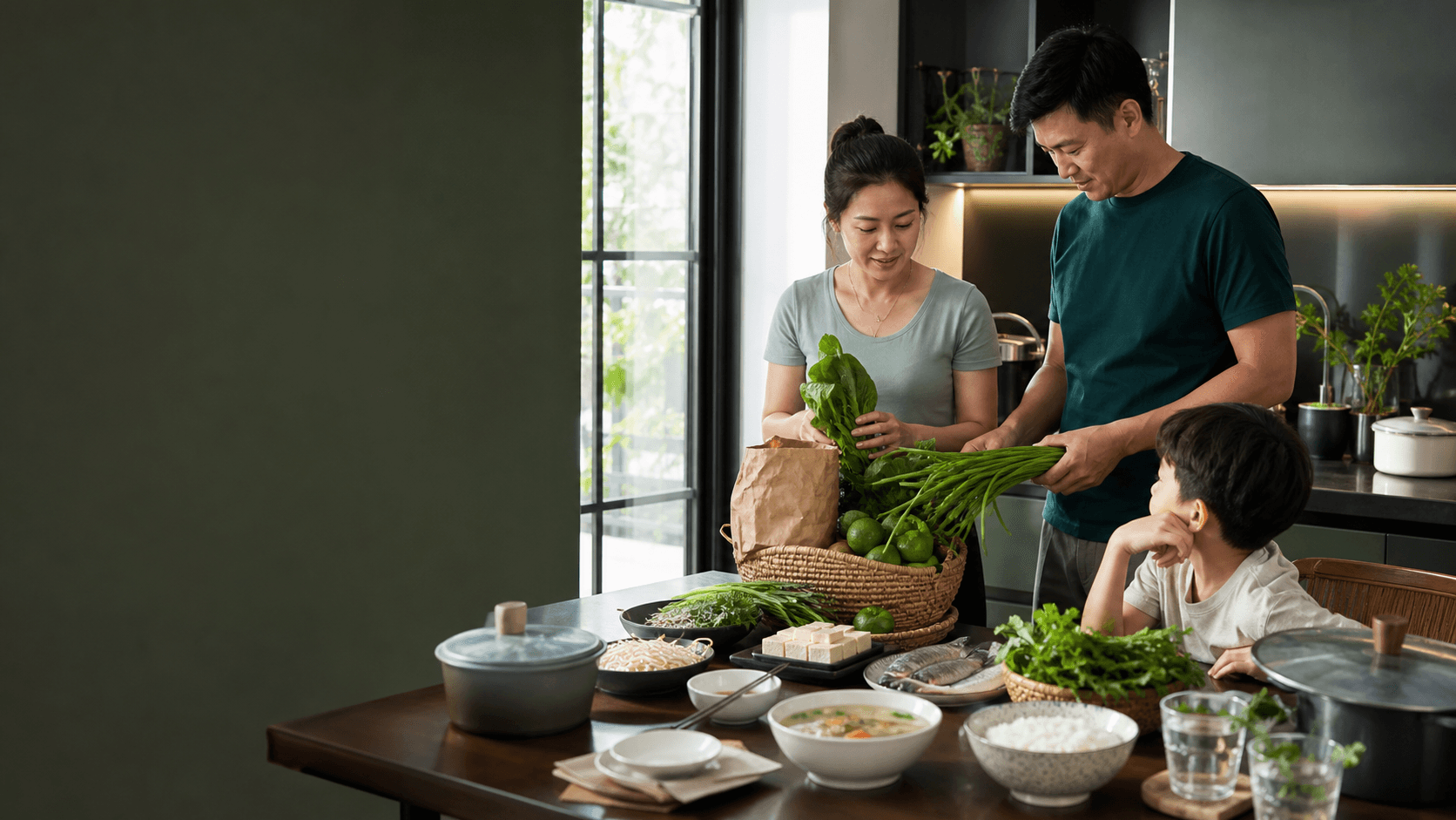 Gia đình Việt cùng chuẩn bị nguyên liệu và lên kế hoạch cho bữa cơm nhà